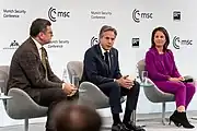 Secretary Blinken with German Foreign Minister Annalena Baerbock and Ukrainian Foreign Minister Dmytro Kuleba at the Munich Security Conference, February 2023