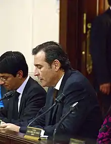 Photograph of Senator Corzo during an intervention in the 1st Commission of the Senate on 14 June 2011.