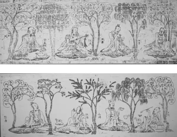 Seven Sages of the Bamboo Grove, an Eastern Jin tomb painting from Nanjing, now located in the Shaanxi Provincial Museum.