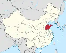 Map showing the location of Shandong Province