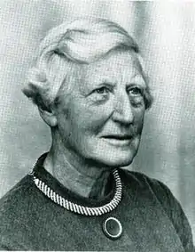 Black and white portrait photograph of Sheina Macalister Marshall in her later years