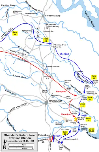 Sheridan's return to the Army of the Potomac from his Trevilian Station raid, including the Battle of Saint Mary's Church