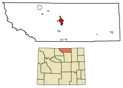 Location of Sheridan in Sheridan County, Wyoming.