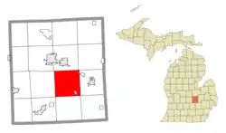 Location within Shiawassee County (red) and the administered village of Bancroft (pink)