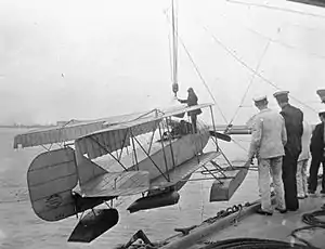 Short Folder S.64 being hoisted aboard the cruiser HMS Hermes (horizontal fold)