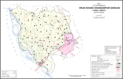 Map showing Rau Karna (#128) in Sikandarpur Sarausi CD block