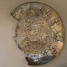 Possible Kushano-Sasanian plate, excavated in Rawalpindi, Pakistan, 350-400 CE. British Museum 124093.