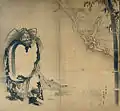 Shoki Ensnaring a Demon in a Spider Web (Ink on papered folding screen, photograph by Kimbell Art Museum)