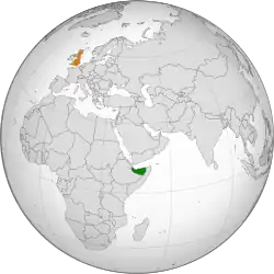 Map indicating locations of Somaliland and United Kingdom