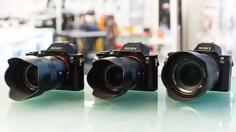 All three cameras of the first A7 generation: A7, A7R, A7S side by side