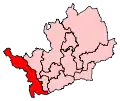 A medium-sized constituency. It is long and thin in shape, stretching from the northwest to the southwest of the county.