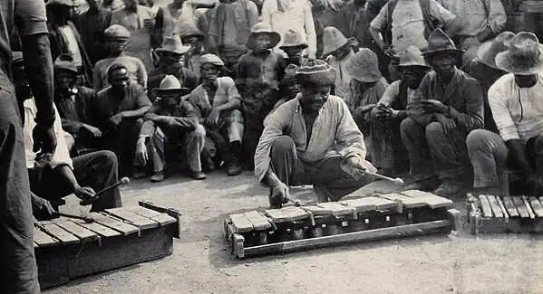 South African miners playing instruments at Dutoits Pan Mine in, 1905.