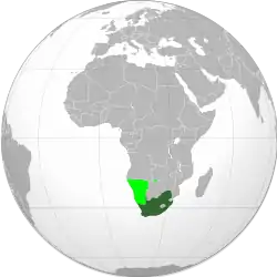 Location of South West Africa (light green) within South Africa (dark green)