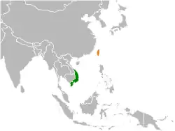 Map indicating locations of South Vietnam and Taiwan