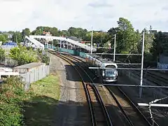 Southbound tram leaving Basford