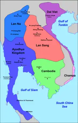 Image 12Lan Xang's zone of influence and neighbours, c. 1540 (from History of Laos)