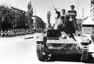 Soviet Tank and troops marching through Tabriz, 1940s