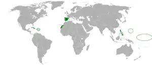 The Kingdom of Spain and its colonies in 1898