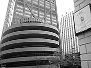 Spiral vehicle ramp to the parking garage, photographed in 2007