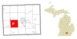 Location within Jackson County (red) and the administered community of Spring Arbor (pink)