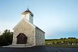 Mortared fieldstone of St. Augustine Catholic Church in Trenton, Wisconsin.