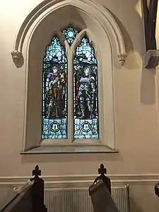 One of the stained glass windows in the church