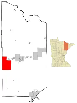 Location of the city of Hibbingwithin Saint Louis County, Minnesota