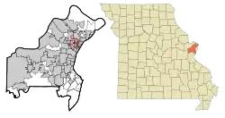 Location of Bellerive Acres, Missouri