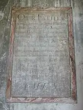 18th-century painting of the Lord's Prayer, on the north side of the chancel of St Mary's Church, Mundon, Essex.