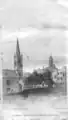 Drawing of the church by James Graves showing the since lost spire