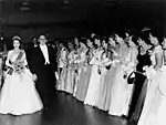 Elizabeth II wearing the Lover's Knot Tiara at the Royal Ball, Brisbane in 1954.