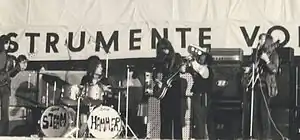 Steamhammer in concert, Hamburg, Germany, Easter 1970. Mick Bradley is on the centre left.