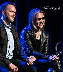 We Are X director Stephen Kijak (left) and X Japan front-man and star of the film Yoshiki, at a Q&A panel promoting the film in San Francisco.