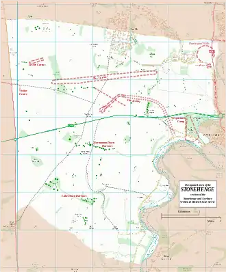 Map showing the Cursus within the Stonehenge section of the Stonehenge and Avebury World Heritage Site