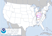 February 11 probabilistic damaging wind graphic issued at 20:00 UTC