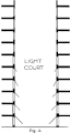 A scheme for a light well, with progressively larger prism canopies lower down