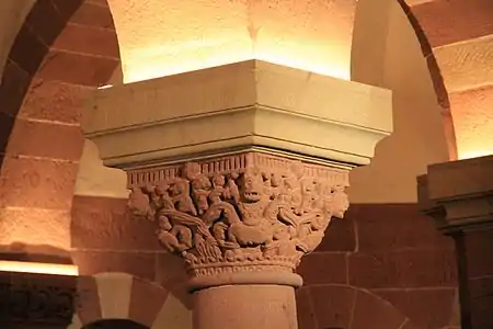 Capital of a crypt column, with monsters