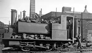 Works shunter Y5 outside Stratford Locomotive works (1946)