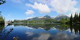 Lake Strbske Pleso with Tatra Mountains in the background