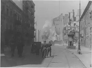 IPN copy #37Fight against a resistance pocketCannon on Zamenhofa Street shooting North at resistance in Gęsia 20 building.