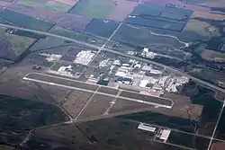 Aerial view of Hackney, including Strother Field industrial park and airport