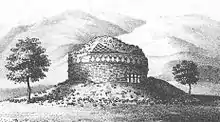 The Stupa Nb.2 at Bimaran, where the Bimaran casket was excavated. Drawing by Charles Masson.