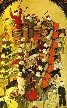 Turkish miniature from the Surname-ı Vehbi (1720 A.D.) showing boru trumpets, far left.