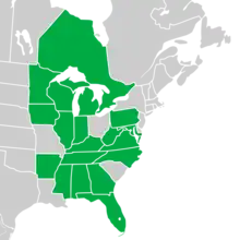 Symphyotrichum shortii native distribution: Canada — Ontario; US — Alabama, Arkansas, Florida, Georgia, Illinois, Indiana, Iowa, Kentucky, Maryland, Michigan, Minnesota, Mississippi, North Carolina, Pennsylvania, Tennessee, Virginia, West Virginia, and Wisconsin.