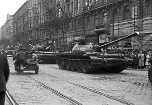 Soviet tanks on streets in downtown Budapest