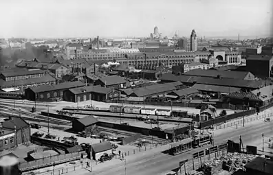 Töölö freight yard seen from the roof of the Parliament House in 1930s