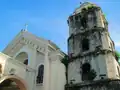 The cathedral's belfry and facade close-up