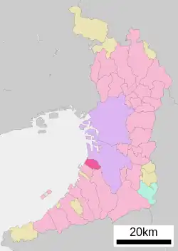 Location of Takaishi in Osaka Prefecture