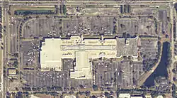 An aerial view of a shopping mall