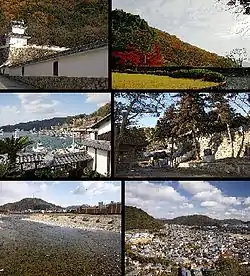 Top left:Tatsuno Castle, Top right:Tatsuno Park, Middle left:Port of Murotsu, Middle right:iinonimasu Amaterasu Shrine, Bottom left:Ibo River, Bottom right:Panorama view of downtown Tatsuno